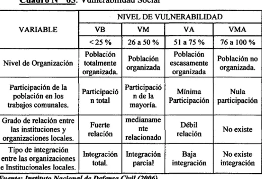 Cuadro  N°  05: Vulnerabilidad Social 