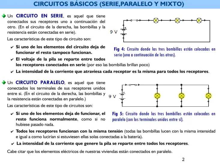 Fig 6: Circuito mixto, donde las  bombilla 1 está en serie con 