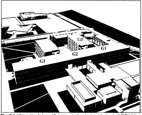 Fig. 2.1:  Ubicación de los edificios a estudiar dentro del complejo FIC-UNI. 