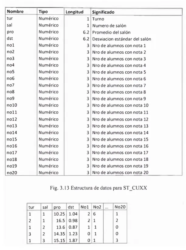 Fig.  3.13  Estructura de datos para  ST_CUXX
