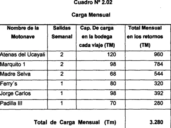 Cuadro N° 2.02  Carga Mensual 