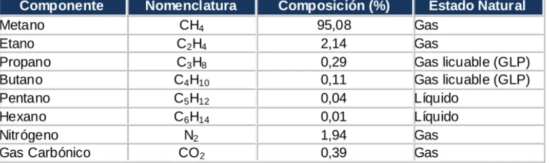 CUADRO IV.1. Composición del Gas Natural en el Perú 