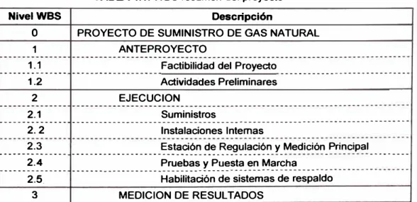TABLA 4.1. WBS resumen del proyecto 