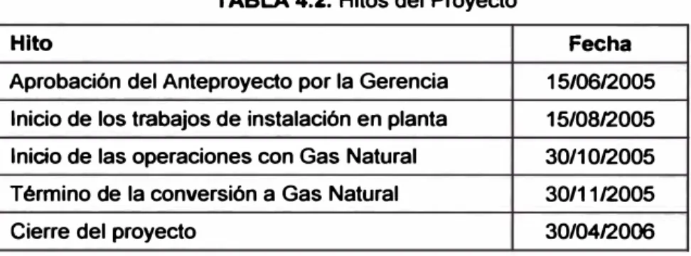 TABLA 4.2. Hitos del Proyecto 