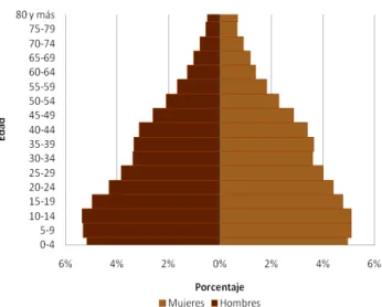 Gráfico 7. Distribución por edad y sexo de la población  Colombia, 2005 