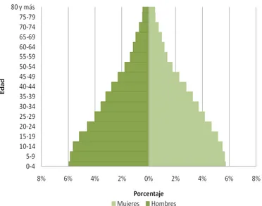 Gráfico 8. Distribución por edad y sexo de la población  República Dominicana, 2002 