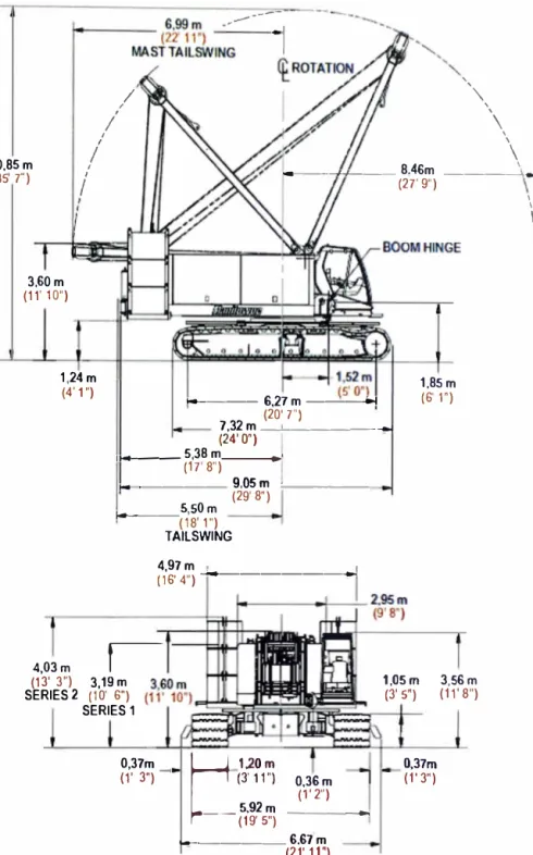 Figura 3.12 Grúa Manitowoc 150 ton de capacidad  Fuente: Product guide crane Manitowoc model 555 / Pagina 6 