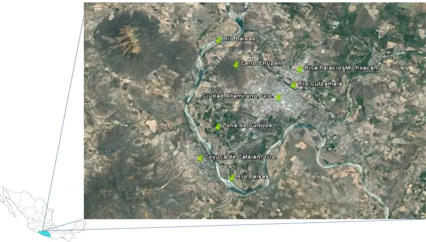 Figura 5. Ubicación del área de estudio en Cd. Altamirano, Gro (Fotografía tomada de Google Earth).