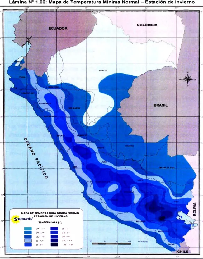 Lámina N º  1.06: Mapa de Temperatura Mínima Normal - Estación de Invierno 