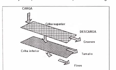 Fig.  2.1  Esquema de clasificación de partículas en una zaranda 