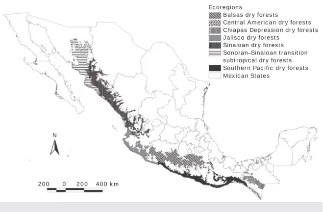 Fig. 1. Localisation of tropical dry forest ecoregions within the study area.