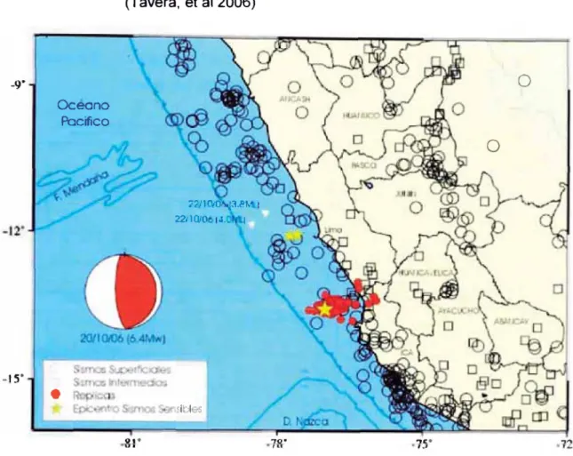 Figura  5.2  •  Epicentro  del  sismo  del  20/10/06,  a  90  Km  al  Oeste  de  la ciudad  de  Pisco