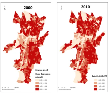 Fig. 24 y 25 Relación de Población Total y Población Económicamente Activa Ocupada 2000  y 2010 
