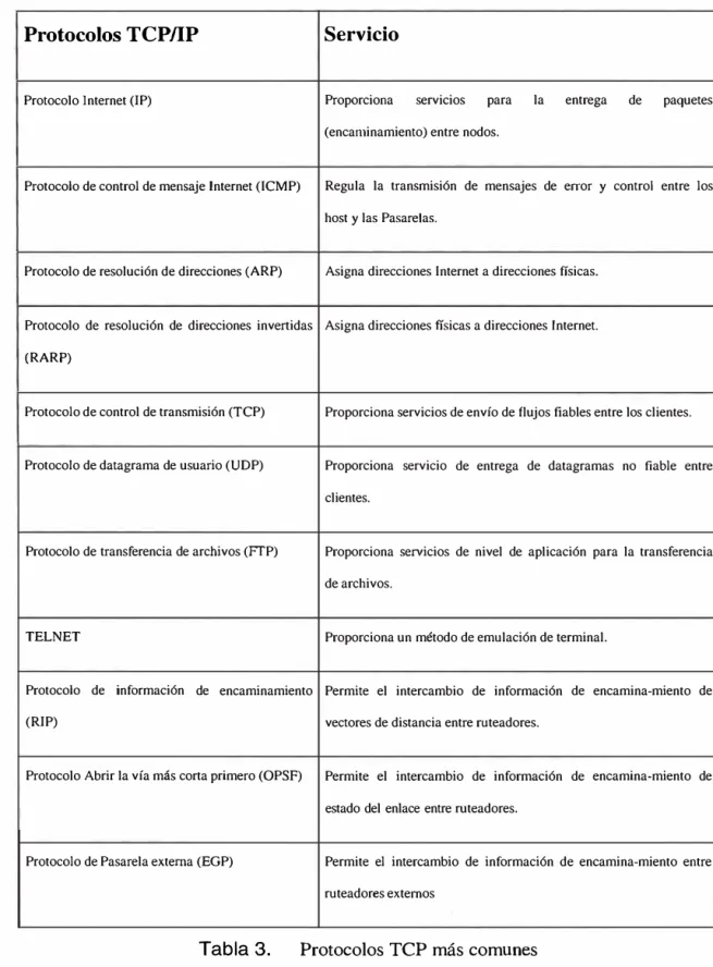 Tabla 3.  Protocolos TCP más comunes 