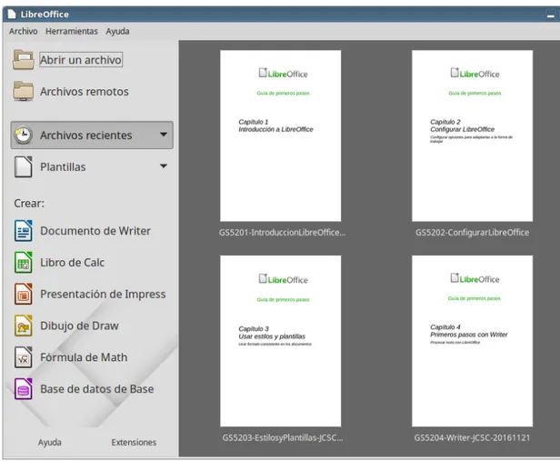 Figura 1: Centro de inicio de LibreOffice