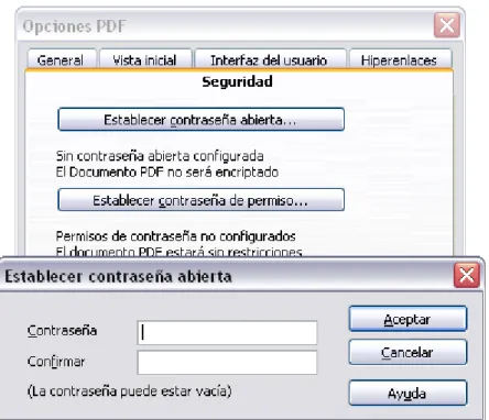 Figura 7: Establecer una contraseña para encriptar un PDF