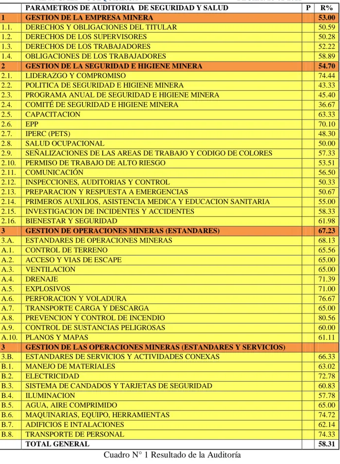 Cuadro N° 1 Resultado de la Auditoría 