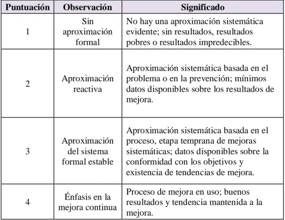 Tabla 4: Explicación de la puntuación de la lista de verificación. 