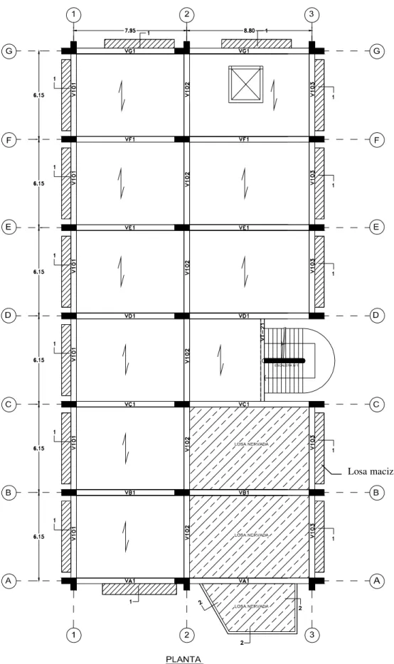 Fig. 1.1 Planta de la edificación de cuatro niveles 