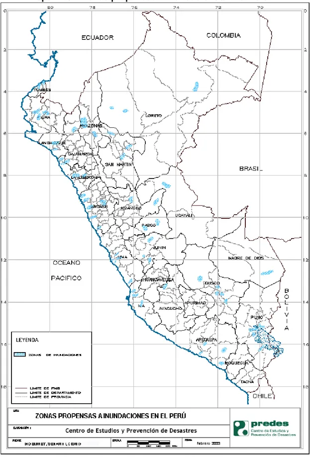 Mapa Nº 02: Zonas propensas a inundaciones en el País. 