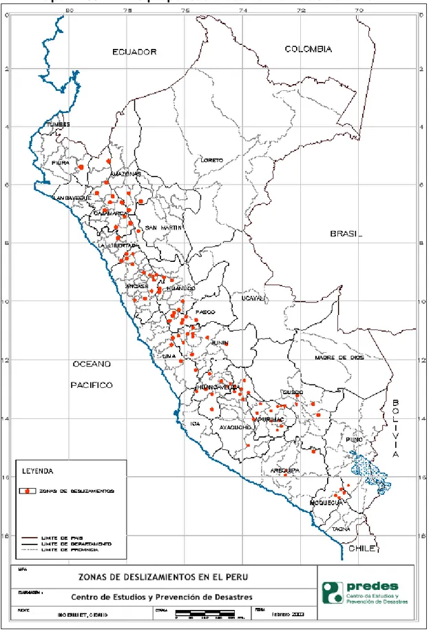 Mapa Nº 05: Zonas propensas a deslizamientos en el País. 