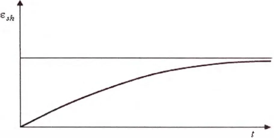 Figura  1.2  Curva  contracción  - tiempo  ( E sh =  deformación  por  contracción  del  concreto,  t  =  tiempo) 