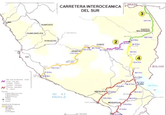 CUADRO  N º  06 - Mapa del  Corredor Vial  Interoceánico Sur:  Tramos  2,3 y 4 