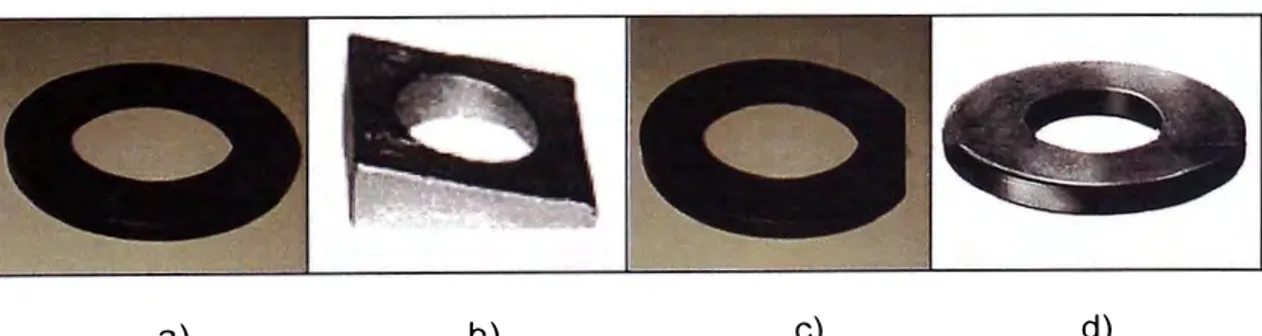 Figura  N º 1.12.- Clasificación de arandelas calidad ASTM-F436, de acuerdo a su forma  a) Circular b) Biselada c) Recortada circular d)  Extra gruesa