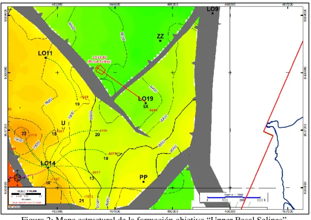 Figura 2: Mapa estructural de la formación objetivo “Upper Basal Salinas”. 
