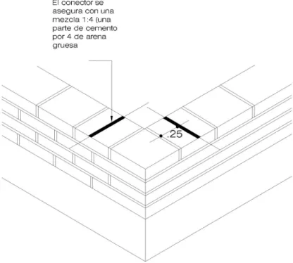 Figura 3.4 Corte del muro con conectores 