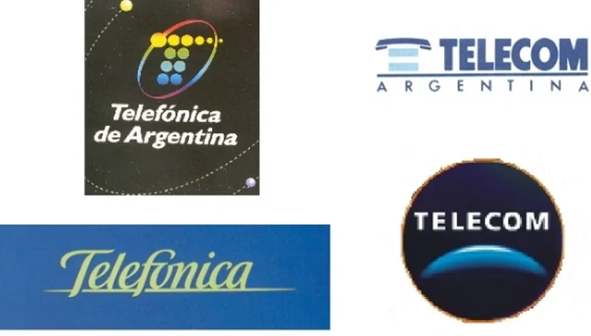 Figure 3. The privatized telephonic companies in Argentina: Telefónica and Telecom.  Above: first stage; below: second stage