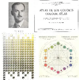 Fig.  16.  Julio  Villalobos  (1905-?),  portada  del  Atlas  de  los colores de 1947, hexágono cromático y una página de  tinte constante del atlas