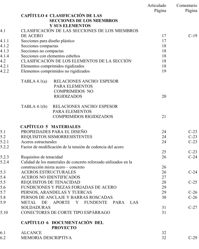 TABLA 4.1(a)      RELACIONES ANCHO/ ESPESOR                                 PARA ELEMENTOS  