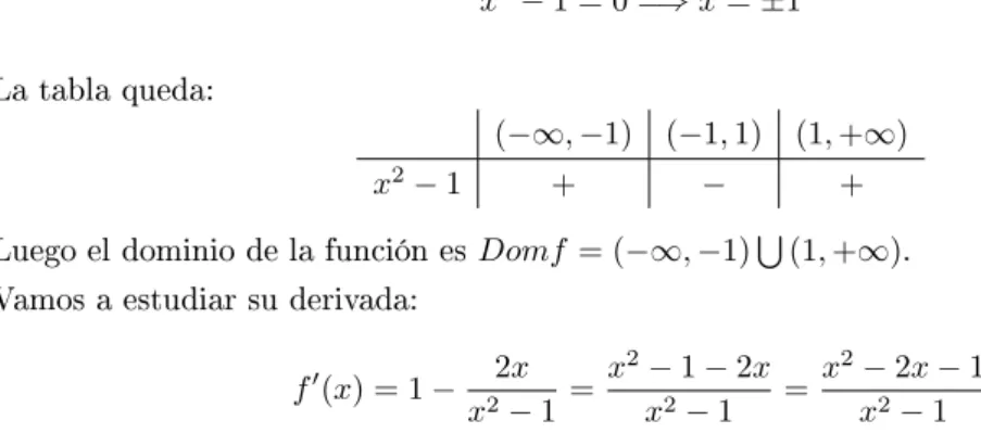 Figura 1.3: Representación gráca de la función f(x) = x − ln x 2 − 1  Luego la función: