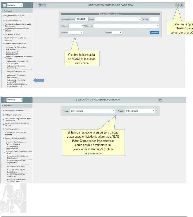 Cuadro de búsqueda  de ACACI ya incluidas 