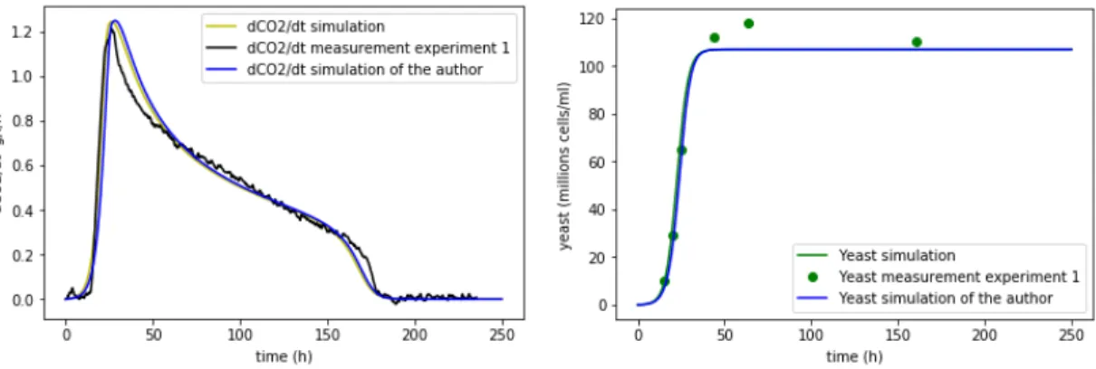 Figure 1.3: Rate production and yeast simulation of the first experiment with N init = 0.17 g/l without nitrogen addition.