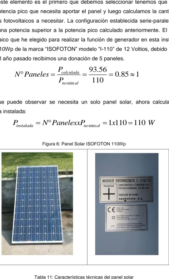 Figura 6: Panel Solar ISOFOTON 110Wp 