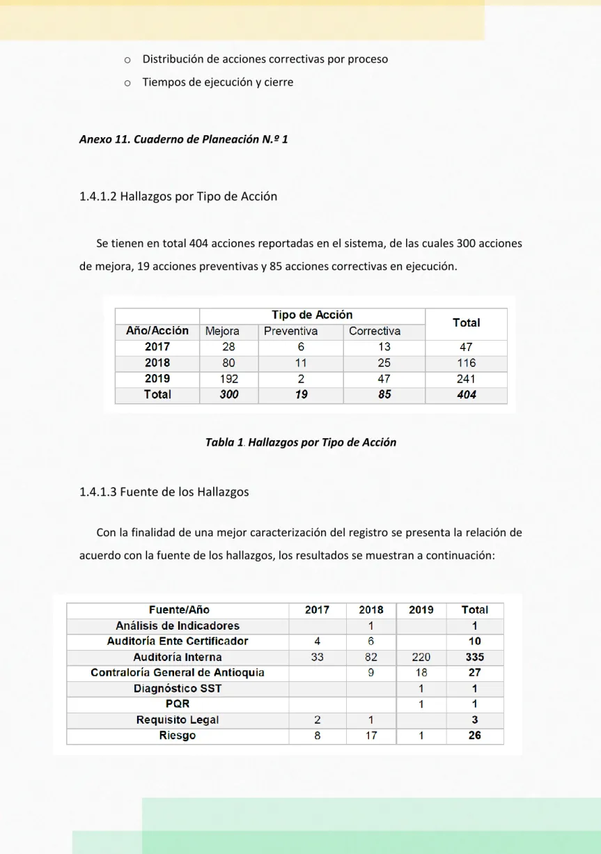 Tabla 1 .  Hallazgos por Tipo de Acción 