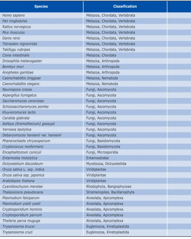 Table 5.1: Eukaryote species for which complete genome sequences have been published