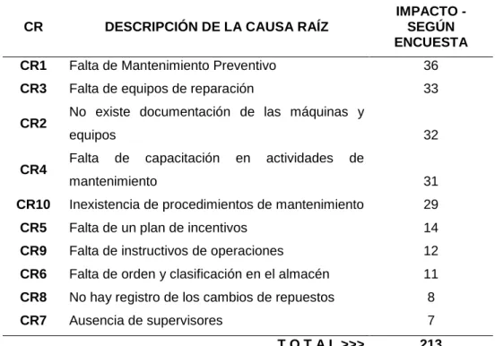Tabla 13. Matriz de Causas Raíces. 