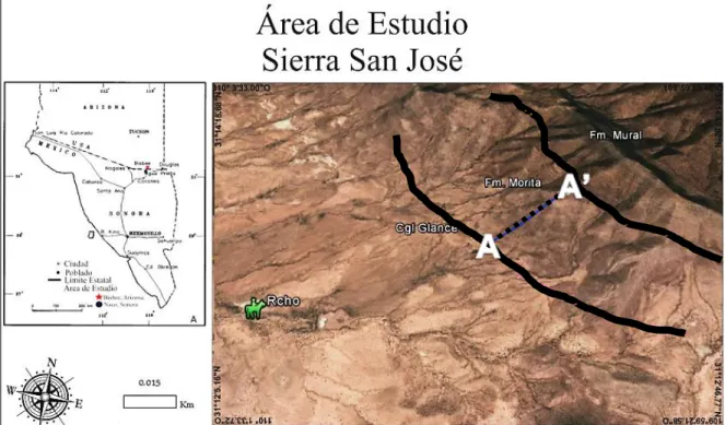 Figura 2. Localización de la sección A-A’ en Sierra San José. 