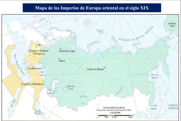 Mapa de los Imperios de Europa oriental en el siglo XIX 