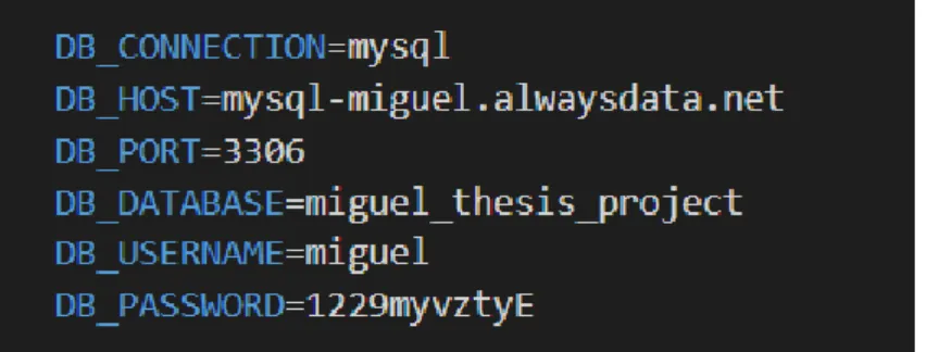 Fig. 38: Credenciales para la base de datos. 