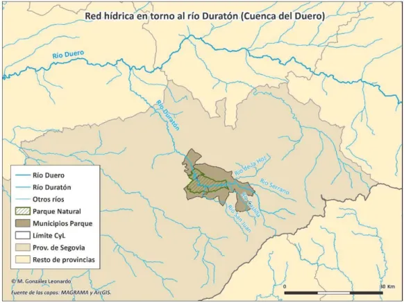 FIGURA 17. Mapa de la red hidrográfica en torno al río Duratón. 