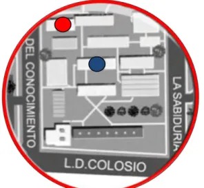 Figura 11:  Edificios del Departamento de Ingeniería Química y  Metalurgia. Edificio 5I en rojo, edificio 5E en azul