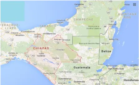 Mapa 3. Territorio chiapaneco en el sureste de México. 