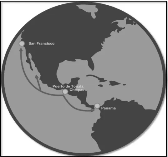Mapa 2. Comunicación del Puerto de Tonalá con de San Francisco y Panamá.