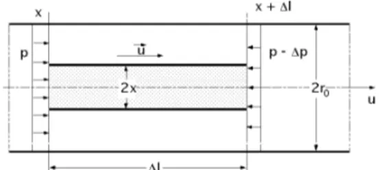 Fig XII.2.- Región de fluido desarrollado para la ecuación de Poiseuille
