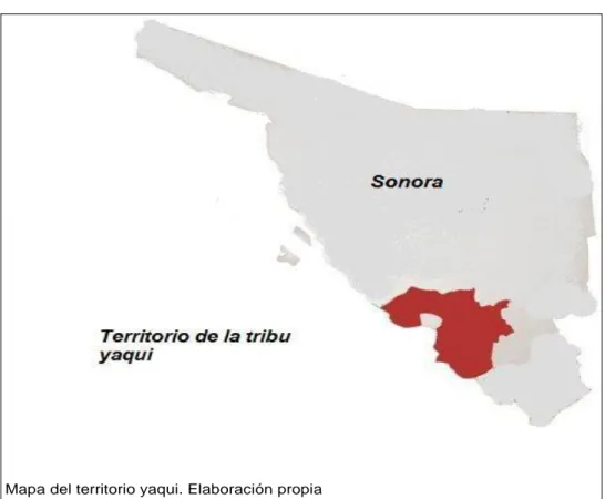 Mapa del territorio yaqui. Elaboración propia 