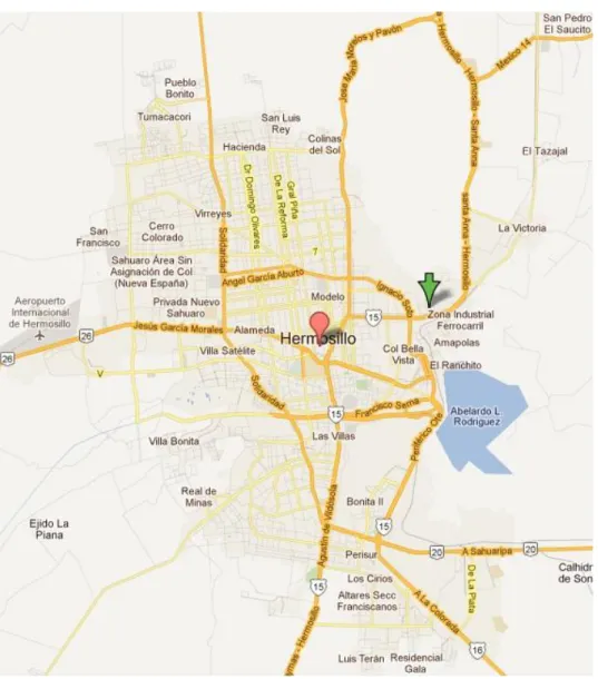 Mapa 1.0 Ubicación del Plantel en la ciudad de Hermosillo, Son. 